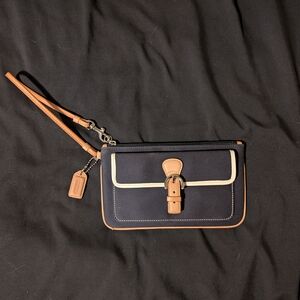 Navy and Tan Women's Wristlet